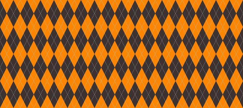 Orange and black seamless argyle pattern. Halloween rhombus repeating texture background. Stitched diamond forms for textile clothes design, fabric print, wrapping paper. vector