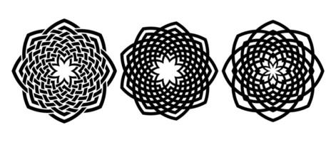 Retro knot circle frame set. Black celtic round border collection. Braid rope ornament motif pattern for banner, poster, frame. Circular radial weaved flower design elements bundle. vector