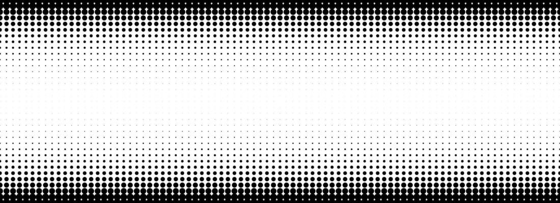 Dotted halftone gradient texture. Fading polka dot background. Repeated dots gradation pattern. Black and white vanishing comic pop art backdrop. Horizontal halftone raster effect wallpaper.