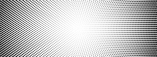 Halftone concentric dotted background. Square dots comic gradient texture. Radial fading gradation wallpaper. Black and white rough grit overlay. Grunge circular pop art monochrome backdrop vector
