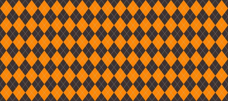 Orange and black seamless argyle pattern. Halloween rhombus repeated texture background. Stitched diamond forms for textile design, fabric print, wrapping paper, clothes design. vector