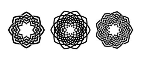 Retro knot circle frame set. Black celtic round border collection. Braid and rope ornament motif pattern for banner, poster, frame. Circular radial weaved design elements bundle. vector