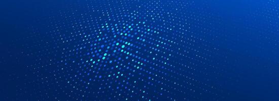 Glowing blue dotted texture. Abstract curved round dot grid wallpaper. Circle halftone pattern background. Dark navy backdrop for technology, business, science, healthcare, medicine design vector