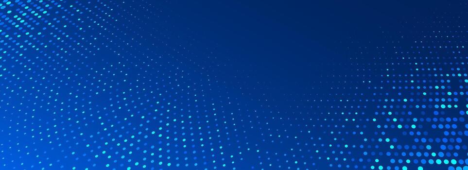 Blue glowing dotted texture. Abstract curved dot grid wallpaper. Circle halftone pattern background. Dark navy backdrop for technology, business, science, healthcare, medicine design vector