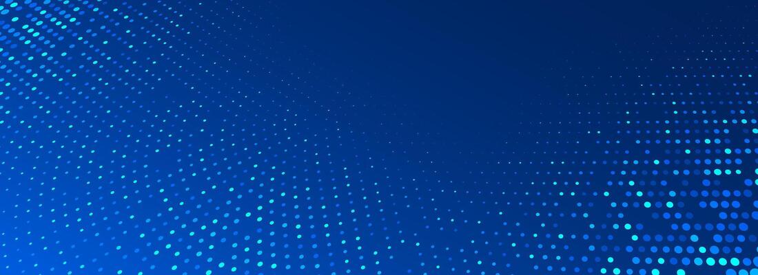 Blue glowing dotted texture. Abstract curved dot grid wallpaper. Circle halftone pattern background. Dark navy backdrop for technology, business, science, healthcare, medicine design