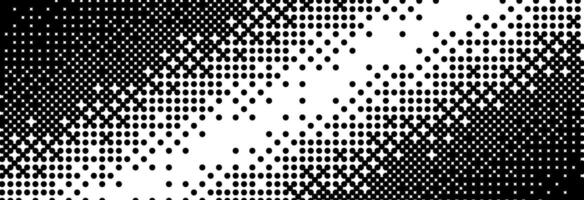 Diagonal bitmap gradient texture. Black and white slanted dithered background. Abstract pixel glitchy pattern. 8 bit game screen wallpaper. Fading pixel backdrop. Retro oblique halftone vector