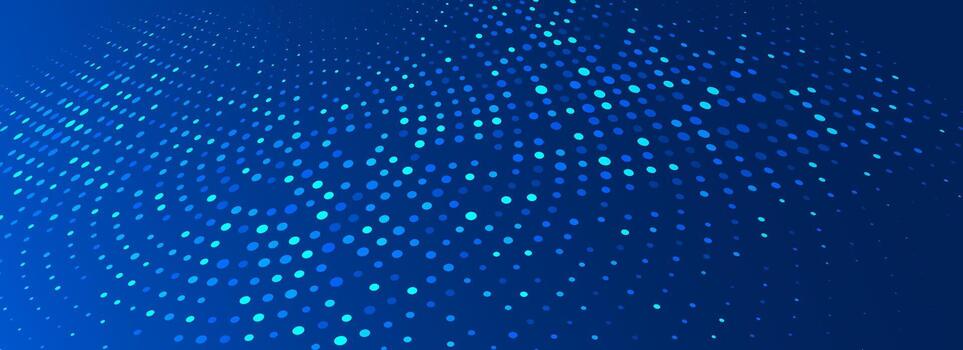Blue glowing dotted texture. Abstract dot grid wallpaper. Curved halftone pattern background. Dark navy backdrop for technology, business, science, healthcare, medicine, presentation design. vector