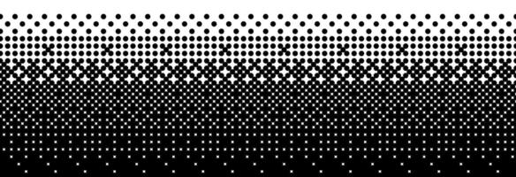 Fading bitmap gradient texture. Black and white dither pattern background. Abstract pixelated glitchy pattern. 8 bit game screen wallpaper. Vanishing pixel art backdrop. Retro halftone vector