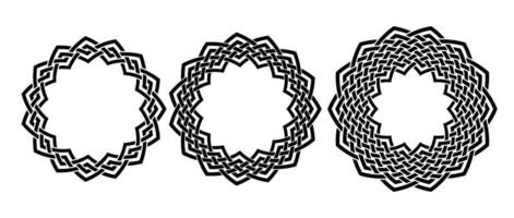 Retro knot circle frame set. Black celtic round border collection. Braid and rope ornament and motif pattern for banner, poster, frame. Circular design elements bundle. vector