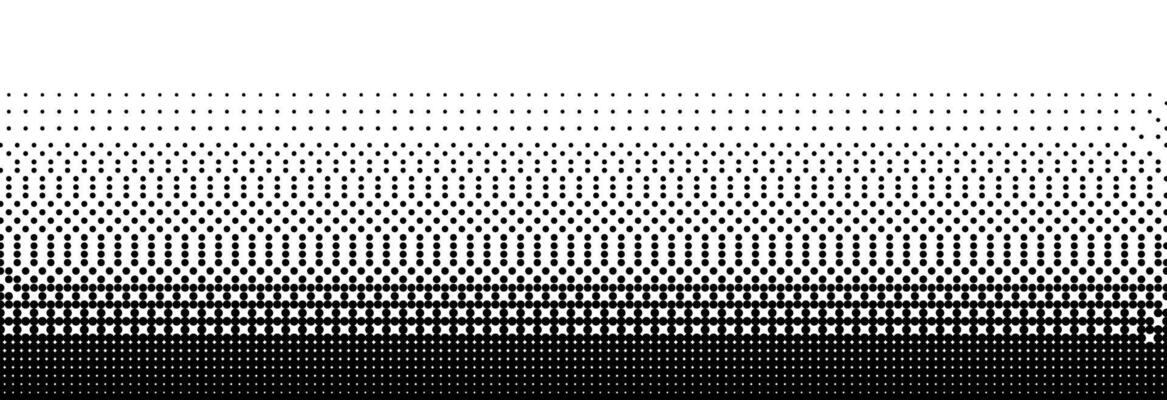 Pixelated bitmap gradient texture. Black and white dither pattern background. 8 bit game screen wallpaper. Retro glitchy pixel art illustration. Abstract wide dithering horizontal border