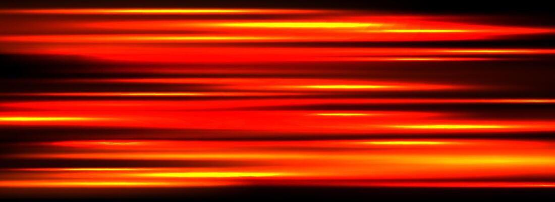 Neon glowing horizontal stripes background. Bright red hot speed light effect. Magic trail flare lines texture. Luminous laser beams and rays wallpaper design. Sparkling neon streaks backdrop.