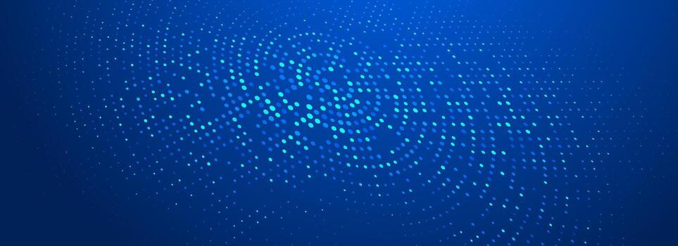 Glowing blue dotted texture. Abstract curved dot grid wallpaper. Circle halftone pattern background. Dark navy backdrop for technology, business, science, healthcare, medicine design vector