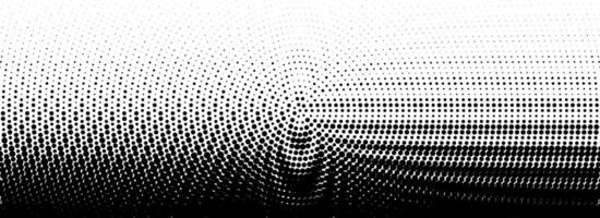 Dotted halftone gradient texture. Fading wave polka dot background. Dot curved circular pattern wallpaper. Black and white comic pop art overlay backdrop. Halftone raster moire effect. vector