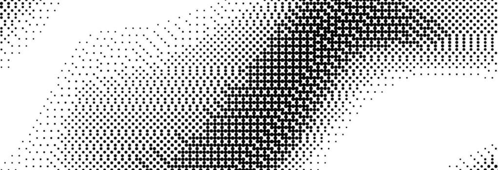 Black and white pixelated bitmap wave gradient. Dither spots background texture. 8 bit game screen wallpaper. Retro glitchy pixel art illustration. Abstract wavy dithering border overlay vector