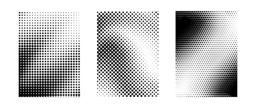 grunge trama de semitonos degradado antecedentes colocar. negro arena arena ruido textura recopilación. retro punteado pixelado fondo embalar. cómic polca punto cubrir con trama efecto para bandera, póster, impresión vector