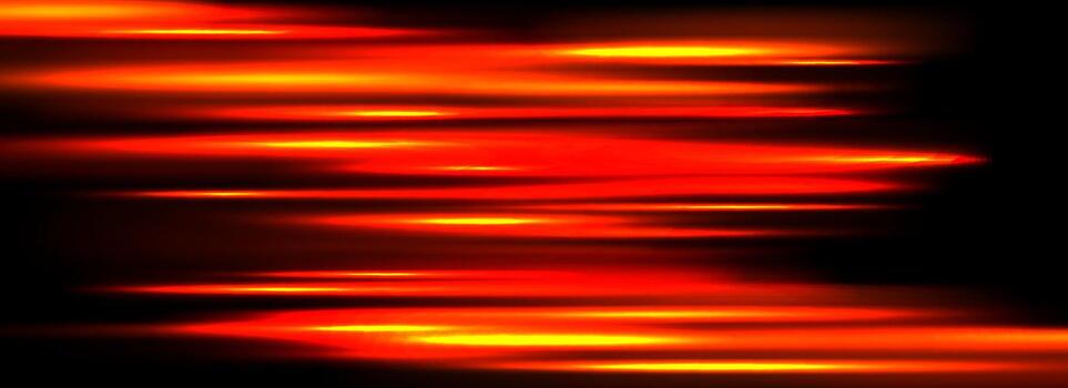 Neon glowing horizontal streaks background. Bright red speed light effect. Magic trail flare line texture. Luminous laser beams and rays wallpaper design. Sparkling hot orange stripe backdrop vector