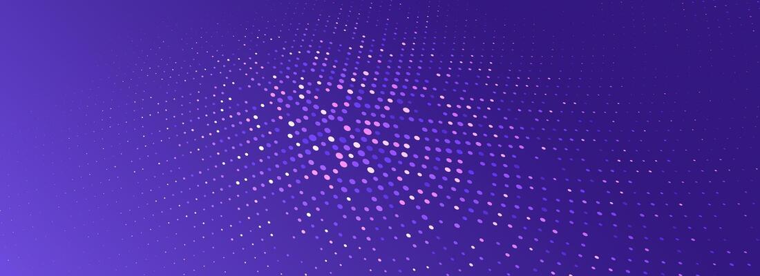Purple glowing dotted texture. Abstract dot grid wallpaper. Curved halftone pattern background. Modern technology, business, science, healthcare, medicine, presentation design backdrop