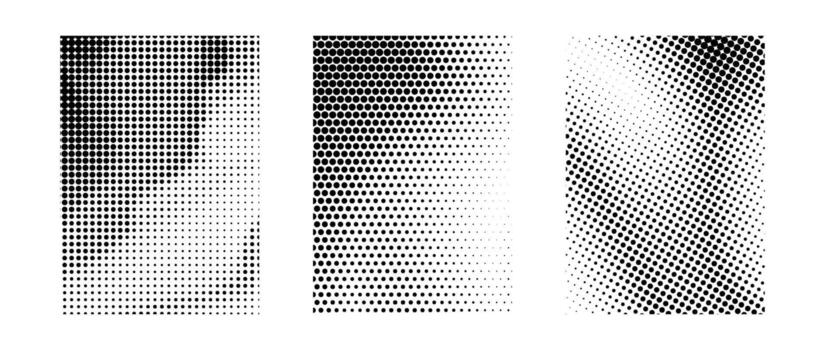 diferente grunge trama de semitonos degradado colocar. negro arena arena ruido textura recopilación. retro punteado píxel fondo embalar. cómic polca punto cubrir con trama efecto para bandera, póster, volantes. vector