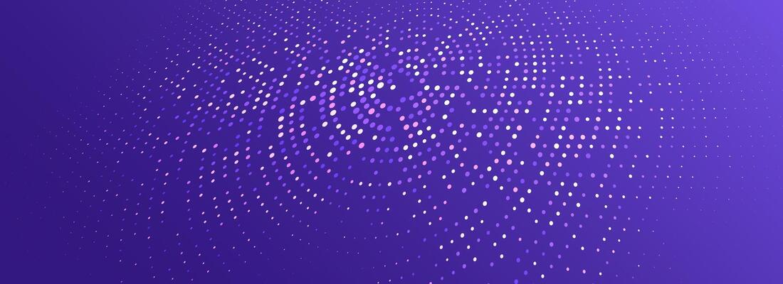 Purple glowing dotted texture. Abstract dot grid wallpaper. Curved halftone pattern backdrop. Modern technology, business, science, healthcare, medicine, presentation design background