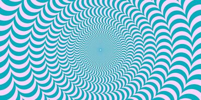 Blue and pink abstract wavy line surface. Radial distorted waves poster design. Optical illusion background. Trippy sunburst wallpaper. Spinning hypnotic illustration vector