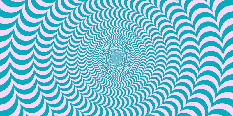 Blue and pink abstract wavy line surface. Radial distorted waves poster design. Optical illusion background. Trippy sunburst wallpaper. Spinning hypnotic illustration
