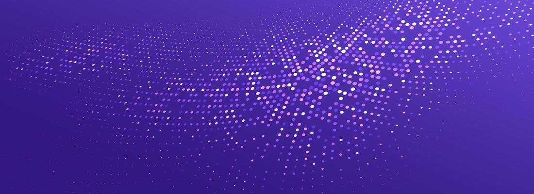 Purple glowing dotted texture. Abstract dot grid wallpaper. Curved halftone pattern background. Modern backdrop for technology, business, science, healthcare, medicine, presentation design