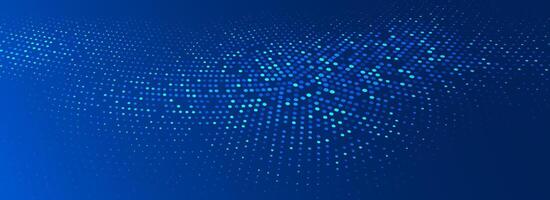 Glowing blue dotted wallpaper. Abstract curved round dot grid texture. Circle halftone pattern background. Dark navy backdrop for technology, business, science, healthcare, medicine design vector