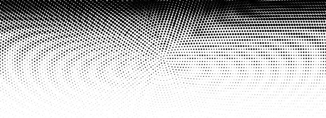 Dotted halftone gradient texture. Fading wave polka dot background. Dot curved circular pattern wallpaper. Black and white comic pop art overlay backdrop. Halftone raster effect background