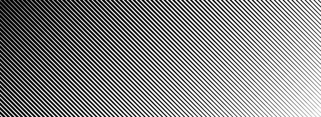 Oblique line halftone gradation texture. Fading diagonal stripe gradient background. Black slant lines pattern backdrop. Vanishing thin parallel stripes wallpaper for overlay, print, cover.