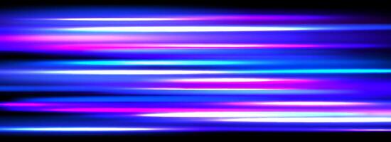 Neon glowing horizontal stripes background. Blue pink speed light effect. Magic trail flare lines texture. Luminous laser beams and rays wallpaper design. Sparkling neon streaks backdrop vector