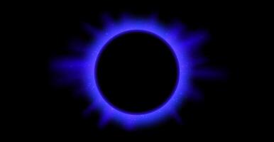 Blue planet eclipse concept. Solar light rays and glare effect. Glowing sun crown in dark space. Earth halo with blazing edge. Illustration design for poster, banner, cover, brochure, leaflet vector