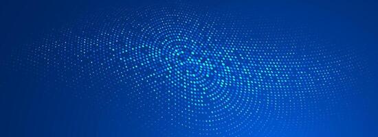 Glowing blue dotted wallpaper. Abstract curved round dot grid texture. Circle halftone pattern background. Dark navy backdrop for technology, business, news, healthcare, medicine design vector