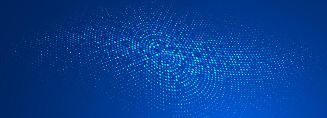 Glowing blue dotted wallpaper. Abstract curved round dot grid texture. Circle halftone pattern background. Dark navy backdrop for technology, business, news, healthcare, medicine design