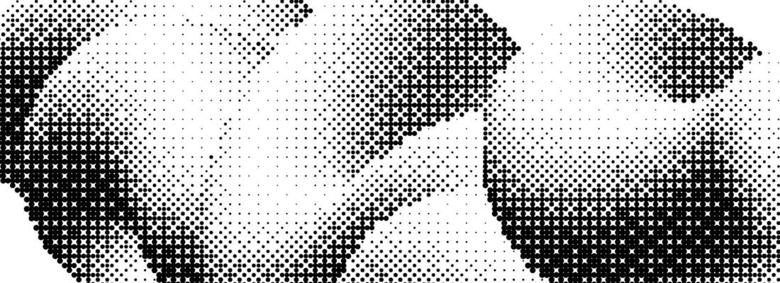 Pixelated curved gradient shape. Comic dither undulate texture background. Liquid squiggling form for banner, poster, leaflet, brochure. Abstract rasterized overlay backdrop. Dotted wallpaper