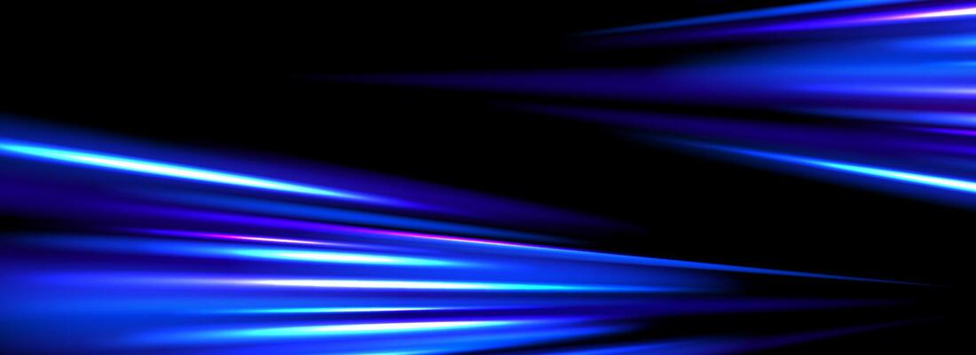 Neon glowing dynamic stripe background. Bright blue speed light effect. Magic trail flare line texture. Luminous laser beams or rays wallpaper design. Futuristic neon speedy streak backdrop.