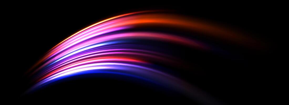 Glowing neon light trail background. Bright pink purple speed lines. Colorful luminous curved swirl concept. Abstract spiral dynamic rotating stripes. Curve streaks for poster, banner, flyer.