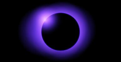 Purple planet eclipse concept. Solar light glare effect. Glowing sun crown in dark space. Earth halo with shining edge. Illustration design for poster, banner, cover, brochure, booklet vector