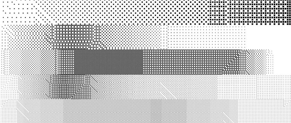 Bitmap pixelated striped pattern. Black and white halftone grunge texture. Glitch noise stripe overlay. Dotted gradient wallpaper for banner, poster, flyer, print, brochure. Dither background