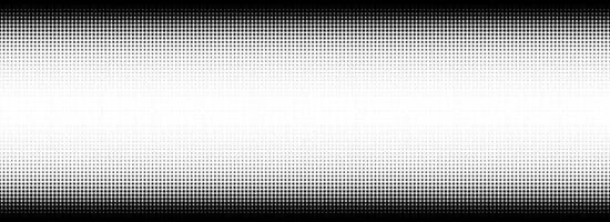 Dotted halftone gradient texture. Vanishing polka dot background. Repeated dots gradation pattern. Black and white fading comic pop art backdrop. Horizontal halftone raster effect wallpaper vector