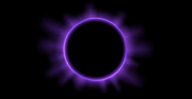 Purple planet eclipse concept. Solar light rays and glare effect. Glowing sun crown in dark space. Earth halo with blazing edge. Illustration design for poster, banner, cover, brochure, booklet vector