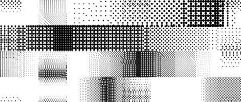 Bitmap grunge striped pattern. Glitched pixelated halftone texture. Dithered noise stripe overlay. Dotted gradient wallpaper for banner, poster, flyer, print, brochure. Rasterized background vector