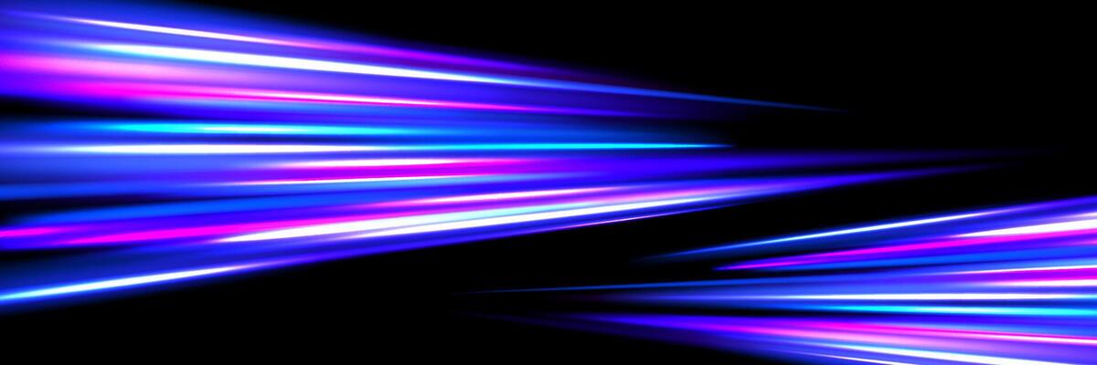 Neon glowing dynamic stripe background. Blue pink speed light trace. Exposure trail flare line texture. Luminous laser rays or beams wallpaper design. Futuristic neon speedy streak backdrop