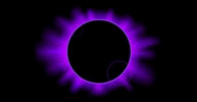 Purple planet eclipse concept. Solar light rays and glare effect. Glowing sun crown in dark space. Earth halo with blazing edge. Illustration design for poster, banner, cover, brochure, leaflet vector