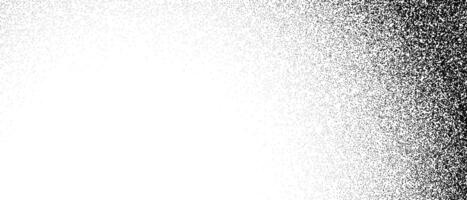 Black stippled halftone gradient texture. Grunge dotted noise background. Black gritty splattered sand overlay. Curved distressed sprayed dot work grain with specks, dust, dots, speckles. vector