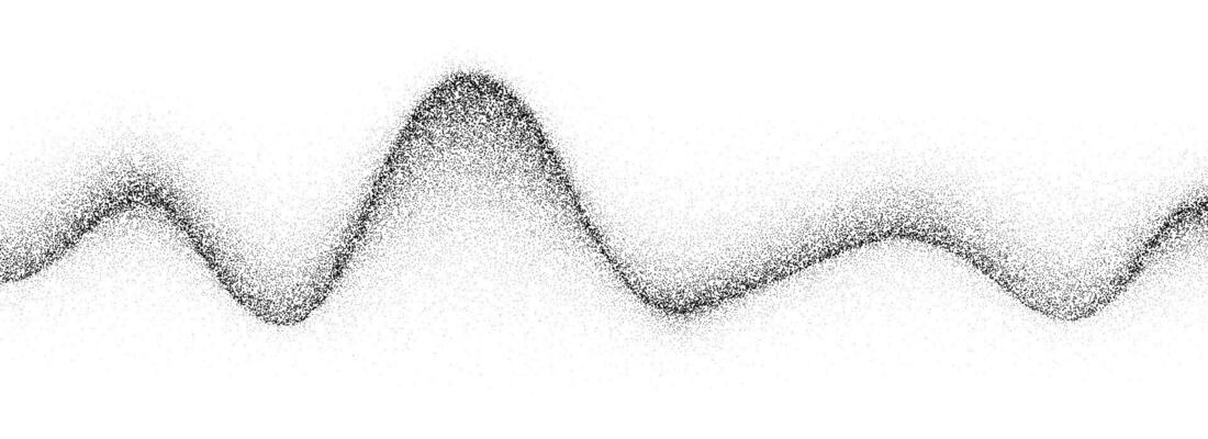 Wave grain gradient texture. Black stippled flowing line background. Grunge noise dot work wallpaper for banner, poster, brochure. Undulate sandy backdrop with speckles, particles, granules