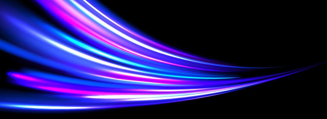Glowing neon light trail background. Bright blue purple speed lines. Magic luminous curved swirl concept. Abstract bent dynamic moving stripes. Bright streaks for poster, banner, flyer