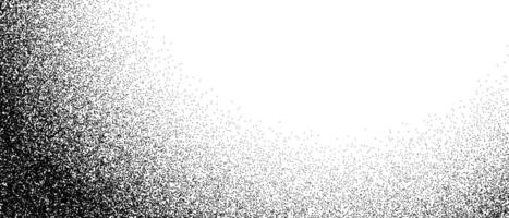 Black stipple gradient texture. Grunge dotted noise background. Black gritty splattered sand halftone overlay. Round distressed sprayed dot work grain with specks, dust, dots, speckles. vector