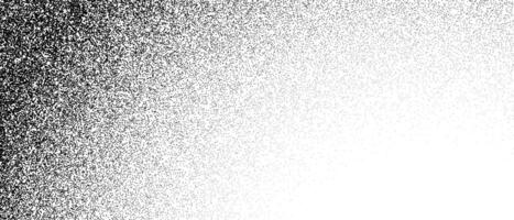 Black stippled gradient texture. Grunge dotted noise background. Black gritty splattered sand overlay. Curved distressed sprayed dot work grain with specks, dust, dots, speckles. vector