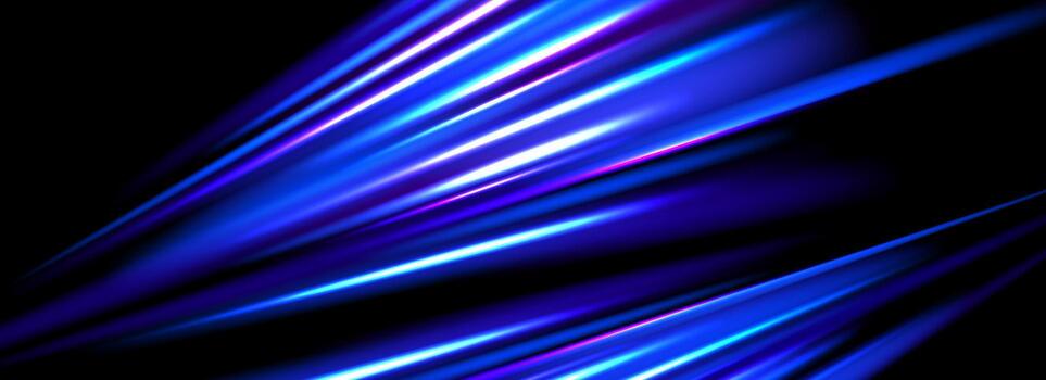 Neon glowing dynamic stripe background. Bright blue speed light effect. Exposure trail flare line texture. Luminous laser beams or rays wallpaper design. Futuristic neon speedy streak backdrop vector
