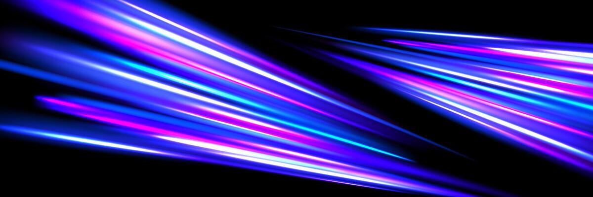 Neon glowing dynamic stripe background. Blue pink speed light effect. Exposure trail flare line texture. Luminous laser rays or beams wallpaper design. Futuristic neon speedy streak backdrop.